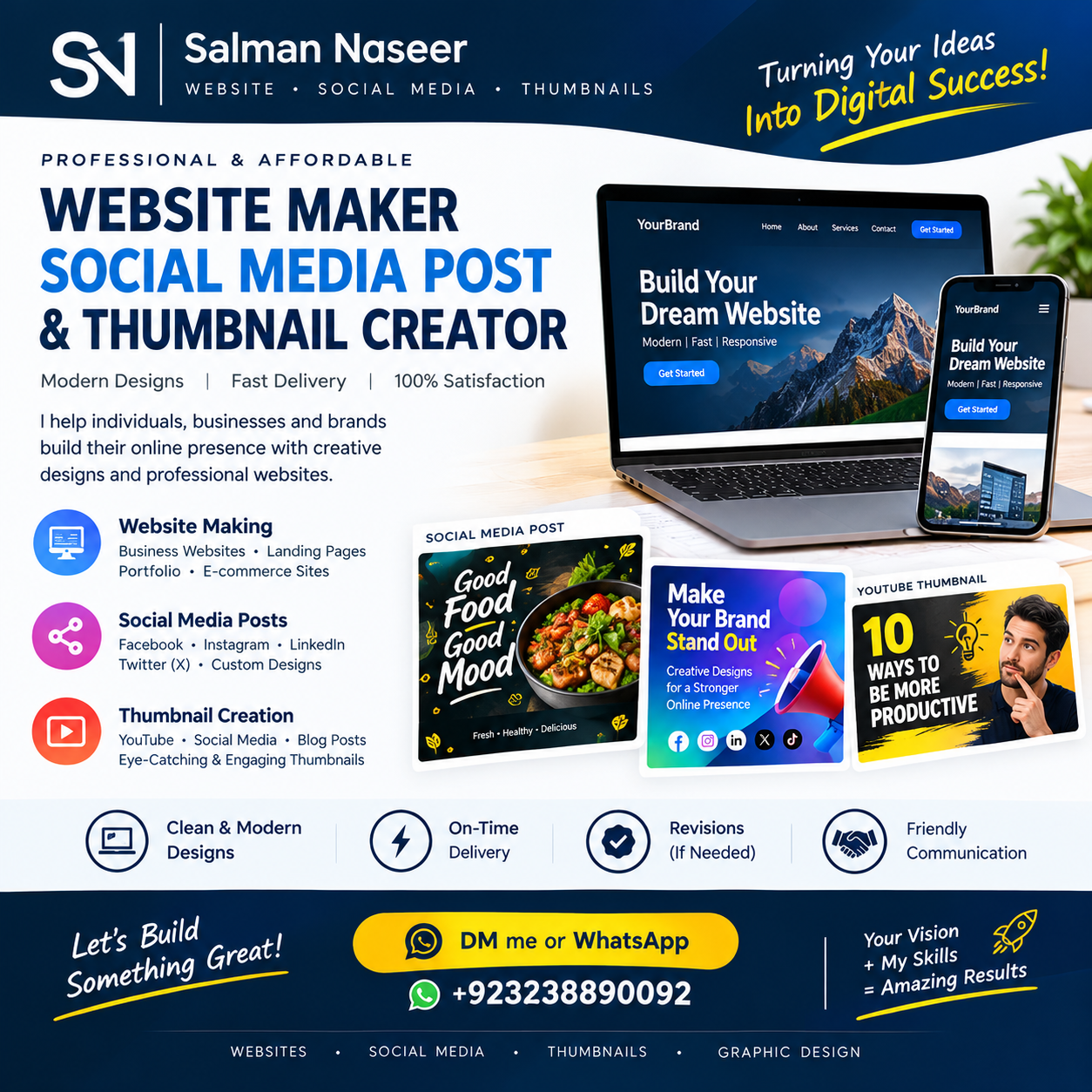 create social media posts and website for you